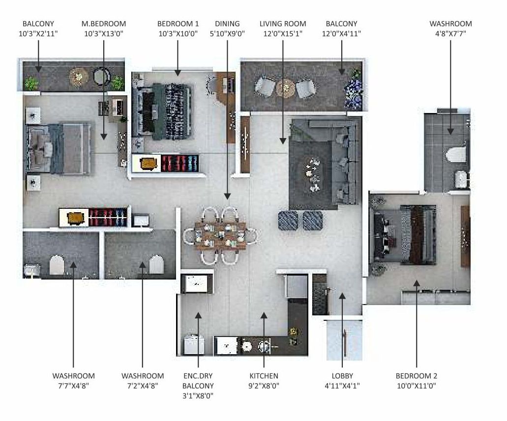 Unit plan - 969 sq.ft.