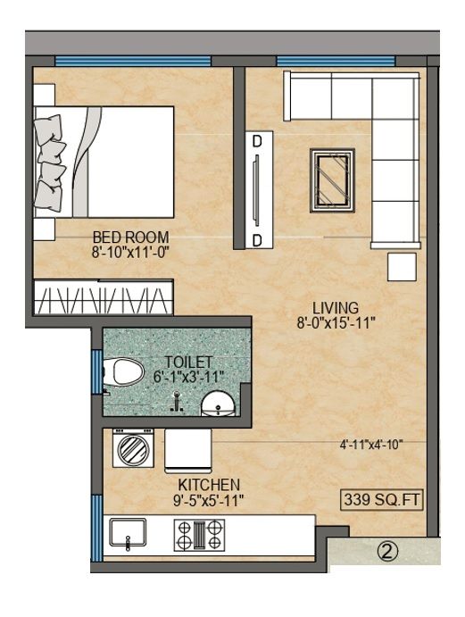 Adityaraj Tapovan Unit plan - 339 sq.ft.