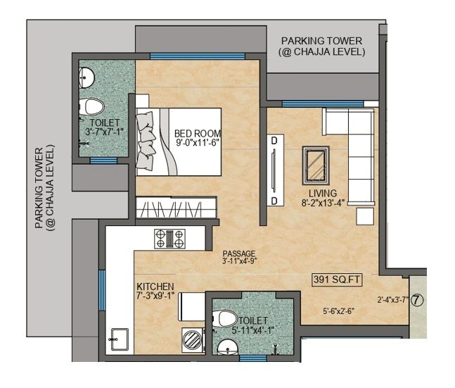 Adityaraj Tapovan Unit plan - 391 sq.ft.