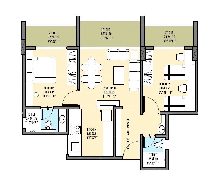 Tulsi Reyansh Unit plan - 745 sq.ft.