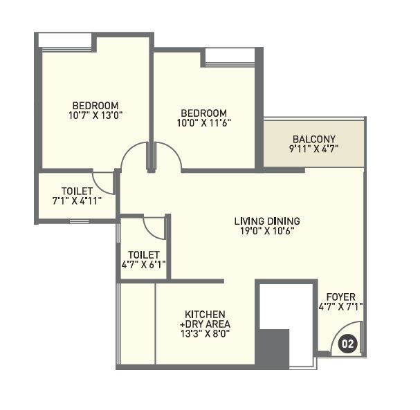 Kiran Swastik Unit plan - 733 sq.ft.