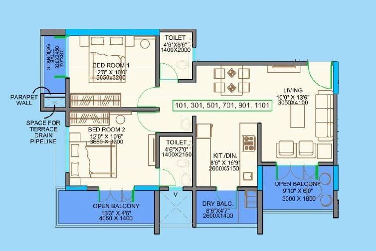 Unit plan - 849 sq.ft.