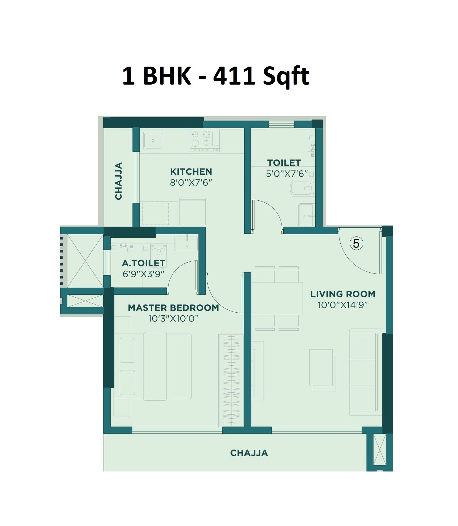 Unit plan - 411 sq.ft.