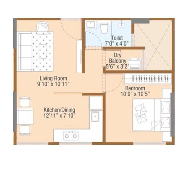 Raviraj One Residency Unit plan - 385 sq.ft.