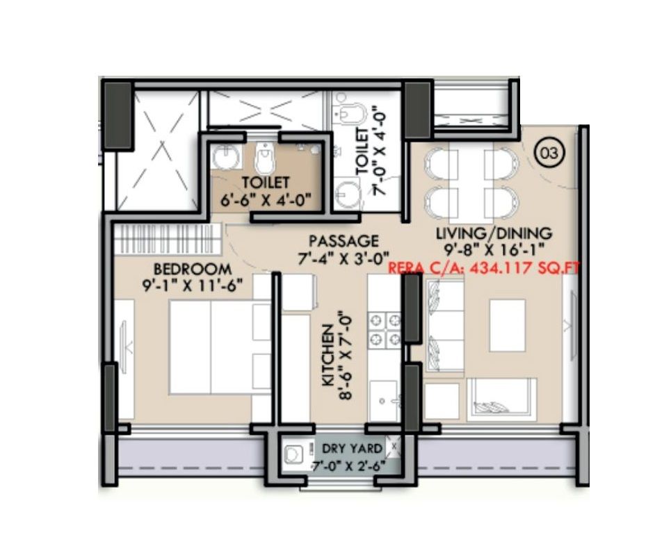 Kini Pinnacle Unit plan - 434 sq.ft.