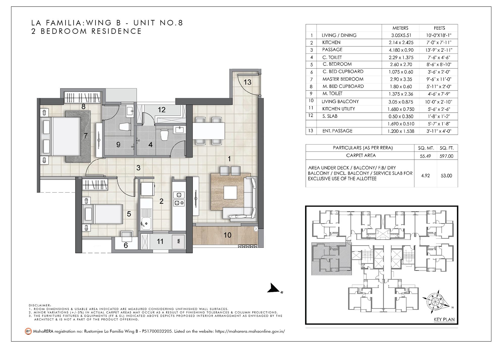 Rustomjee La Familia Unit plan - 650 sq.ft.