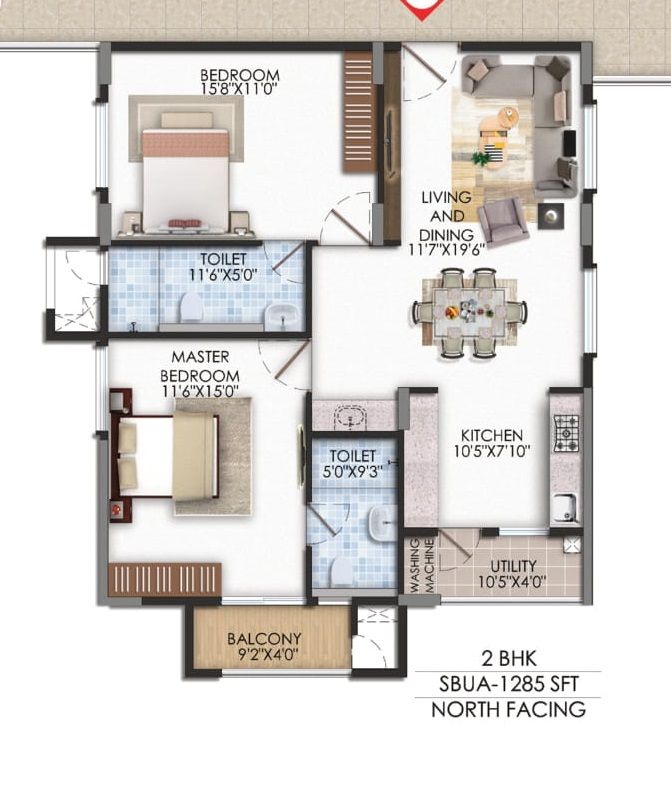 Sumadhura Garden by the Brook Unit plan - 899 sq.ft.