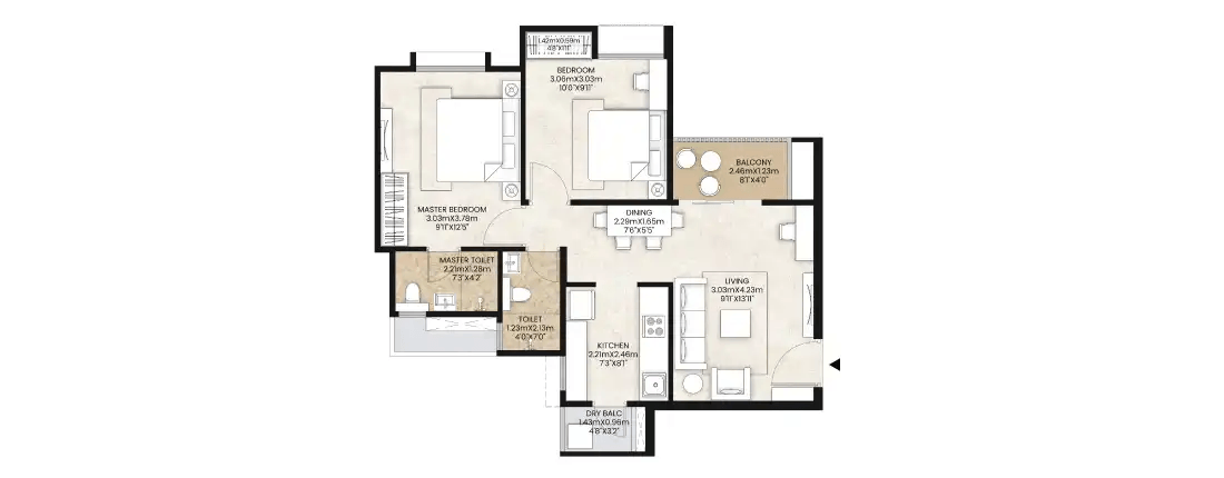 Mahindra Happinest Tathawade Unit plan - 620 sq.ft.