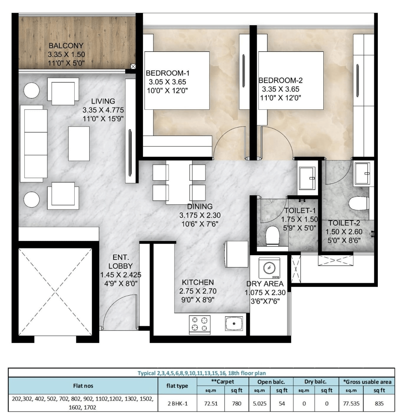 Unit plan - 812 sq.ft.