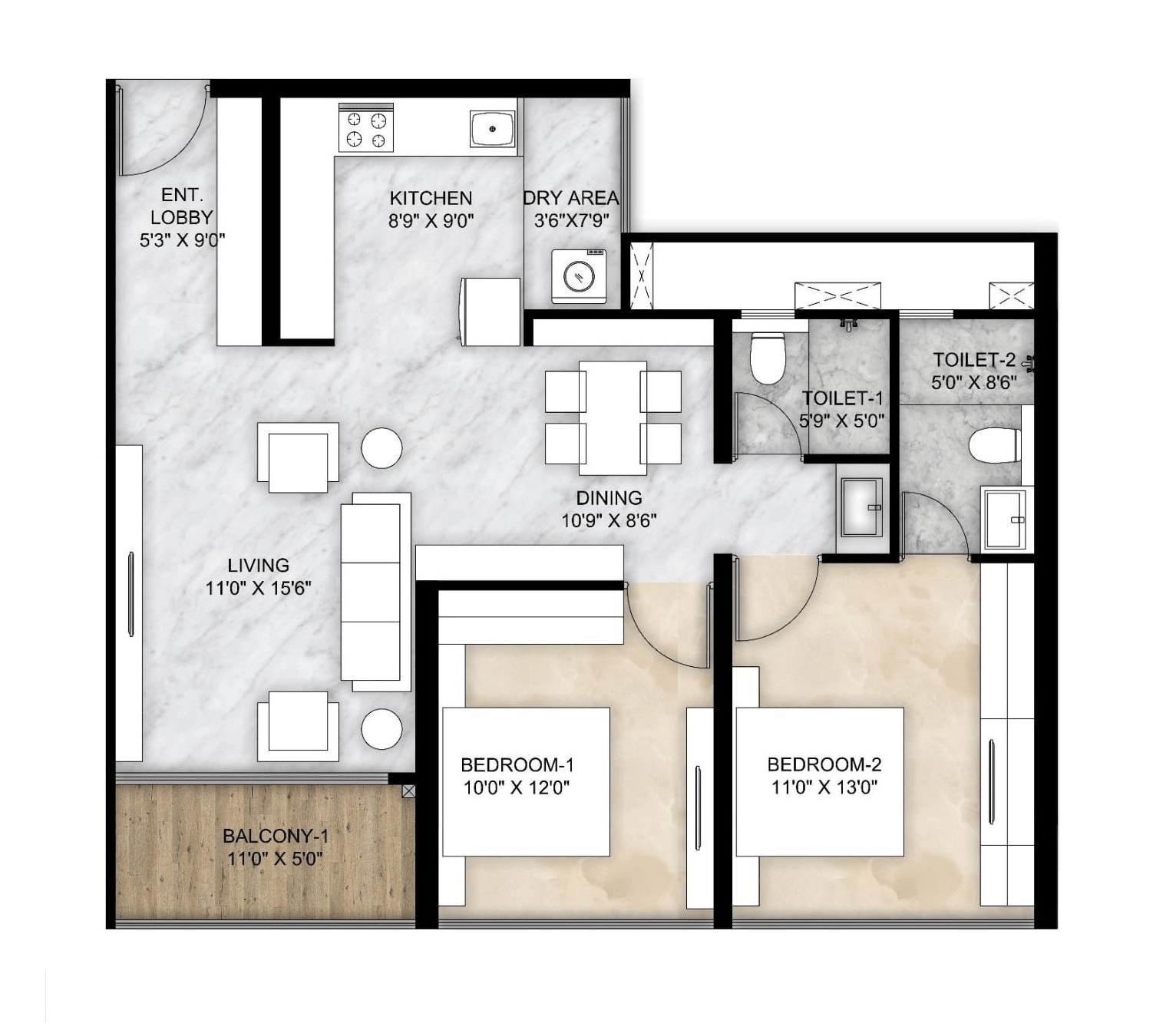 Mantra Meridian Unit plan - 873 sq.ft.