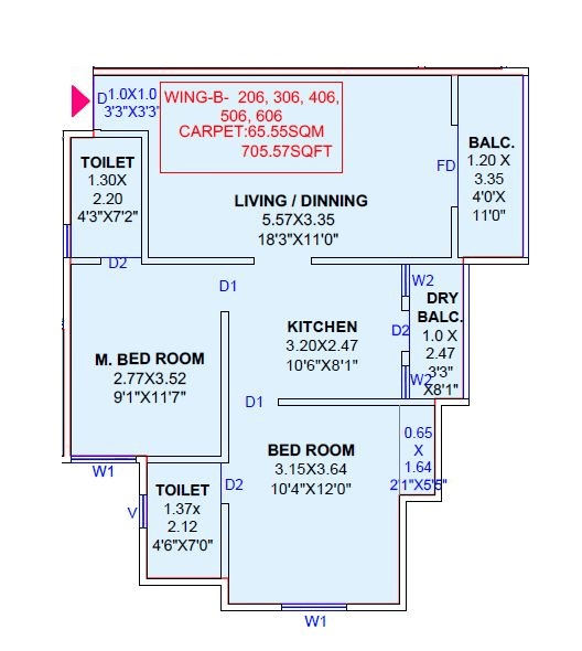 Unit plan - 705 sq.ft.