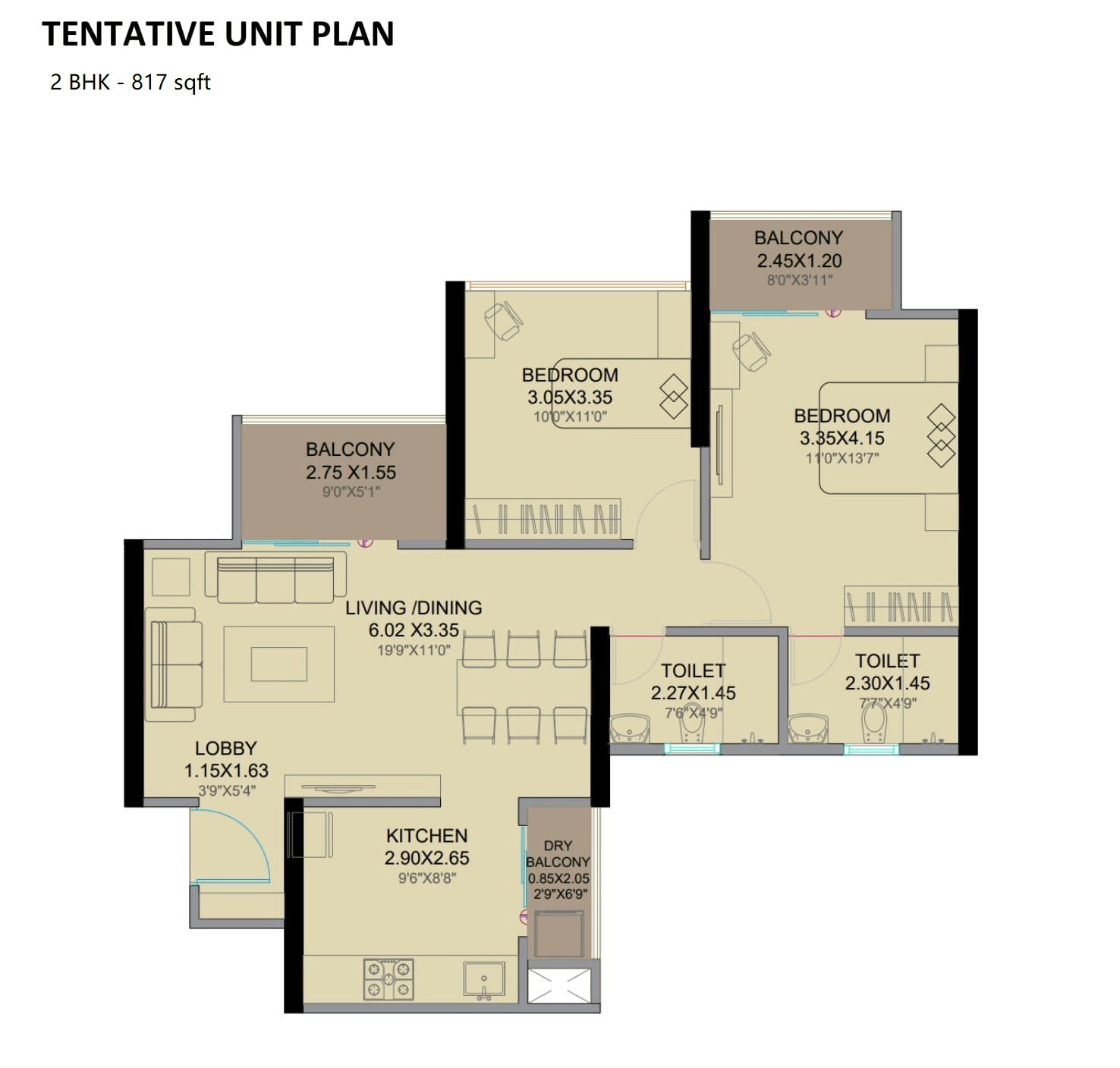 VTP Vibrance Unit plan - 820 sq.ft.