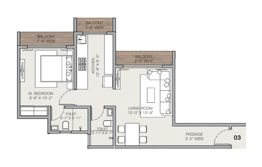 Techton Akhand Unit plan - 515 sq.ft.