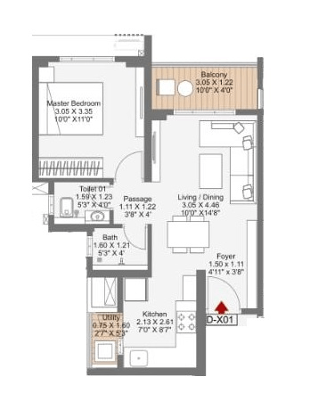 Godrej Evergreen Square Unit plan - 473 sq.ft.