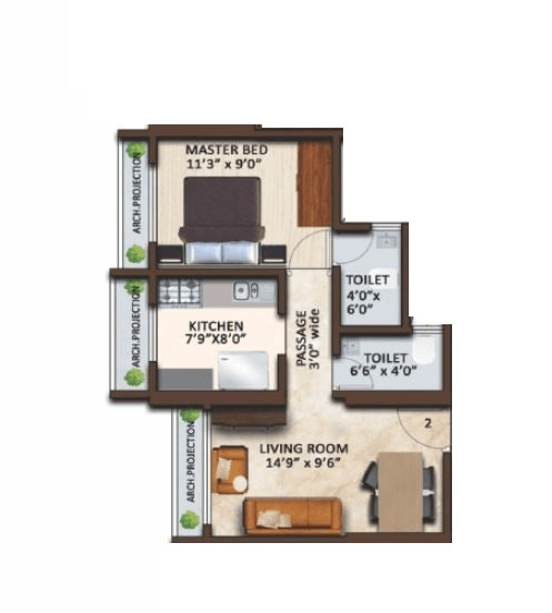 Skyland Basera Garden Unit plan - 470 sq.ft.