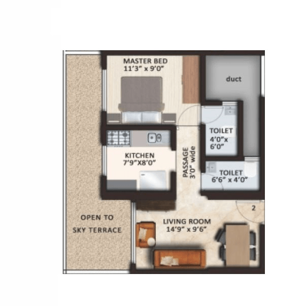Skyland Basera Garden Unit plan - 485 sq.ft.