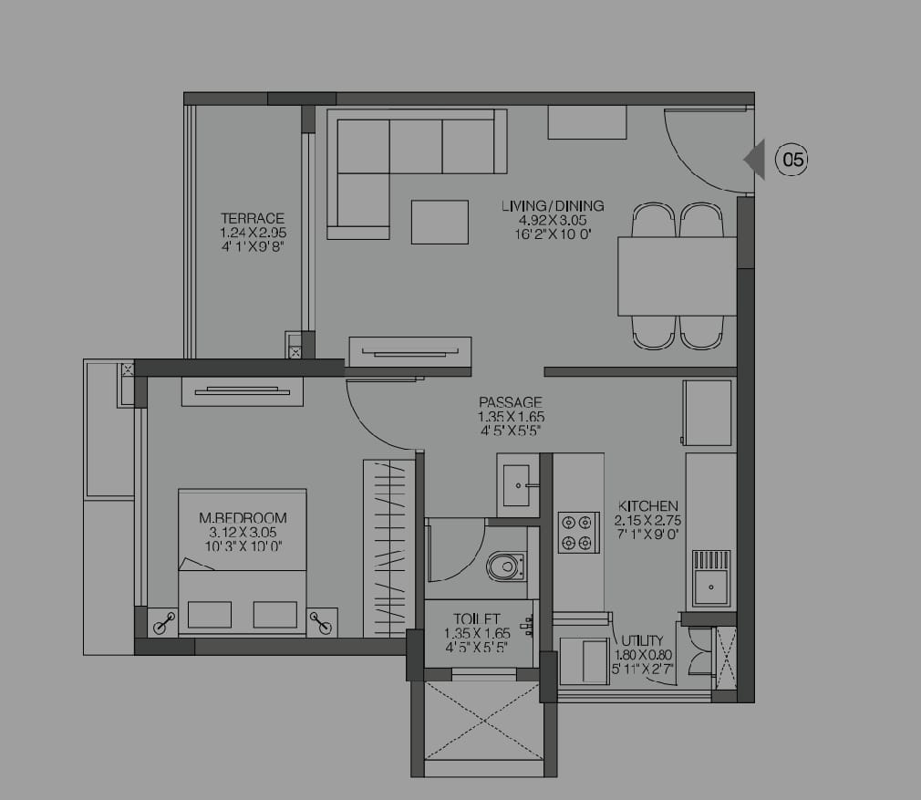 Godrej Urban Park Unit plan - 413 sq.ft.