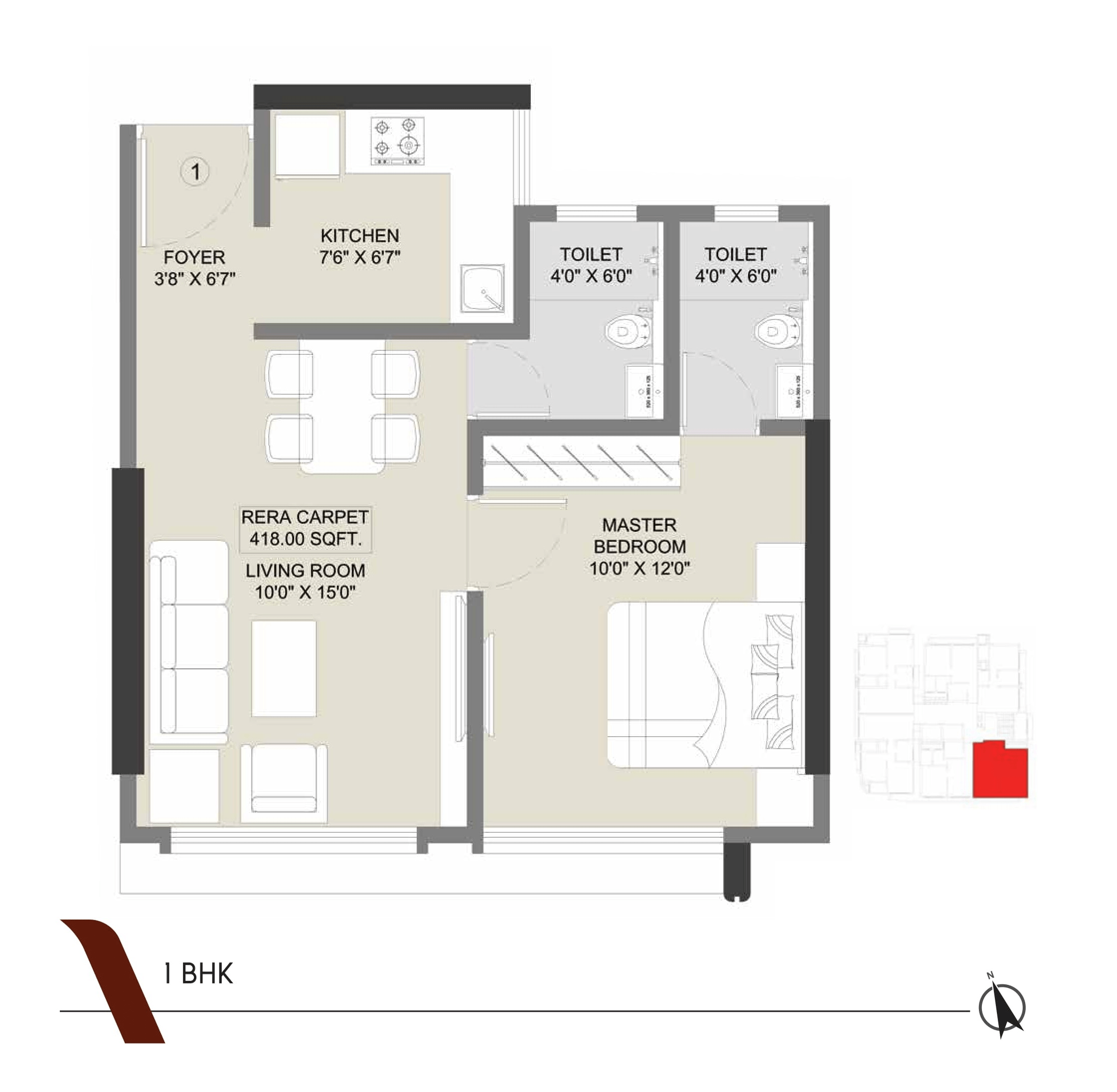 Dotom The Vue Unit plan - 418 sq.ft.