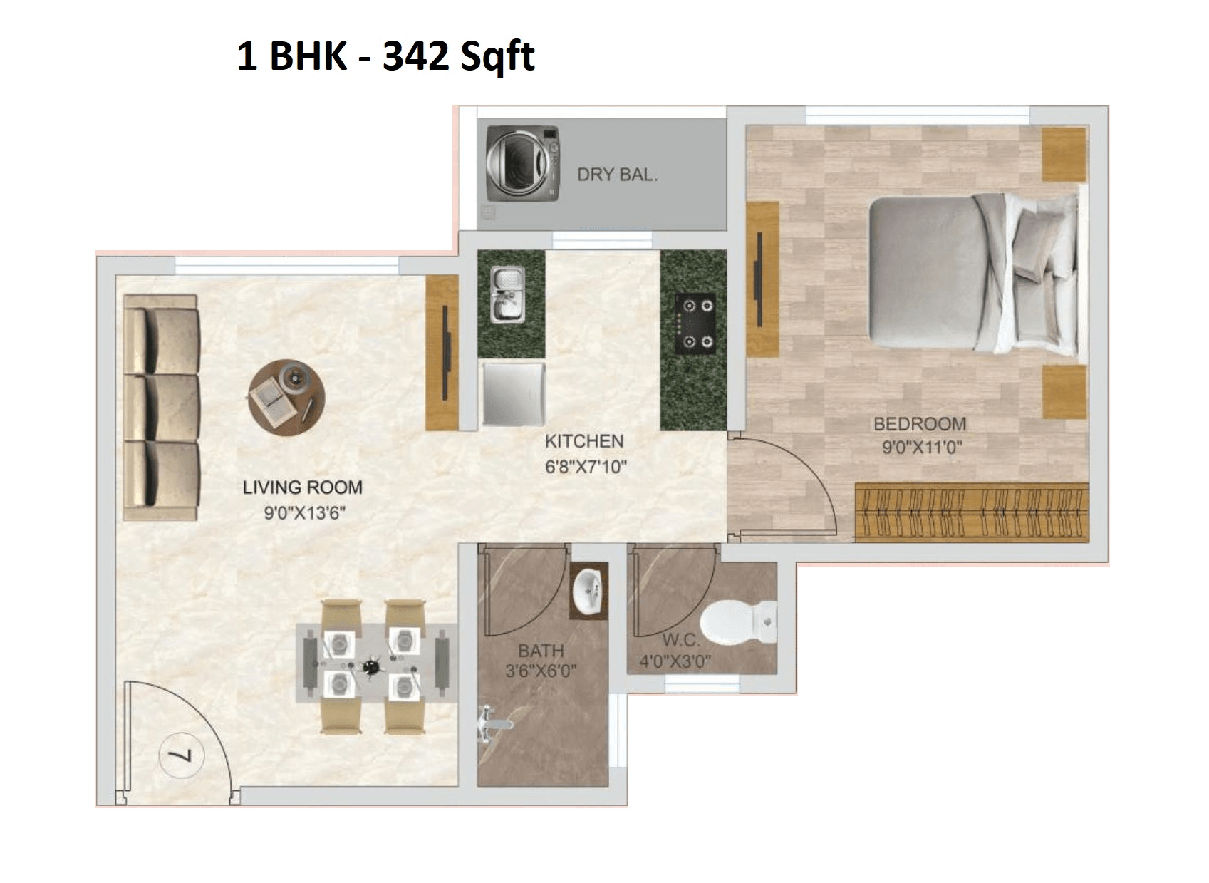 AV Crystal Uptown Unit plan - 342 sq.ft.