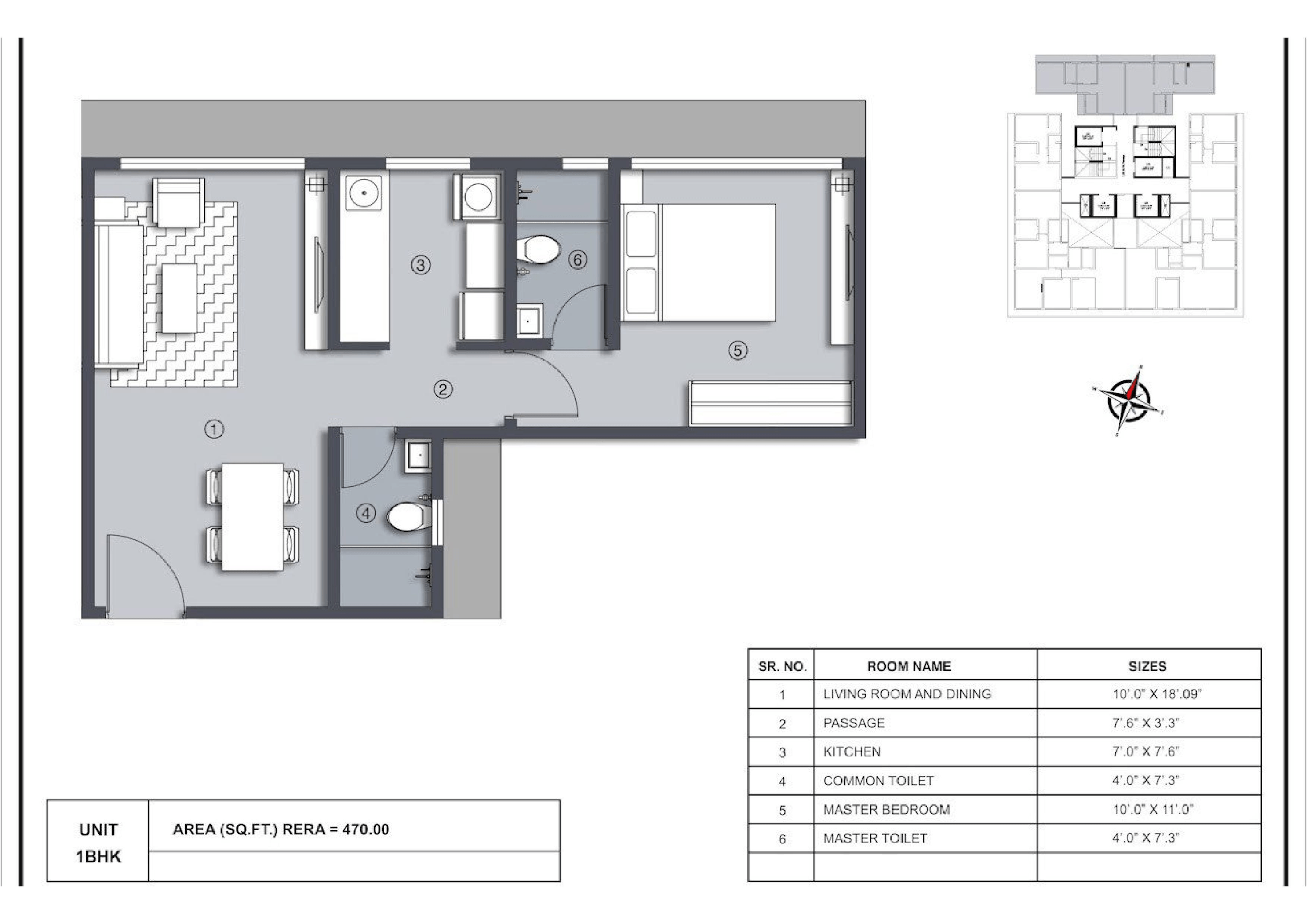 Jaydeep La Residency Unit plan - 470 sq.ft.