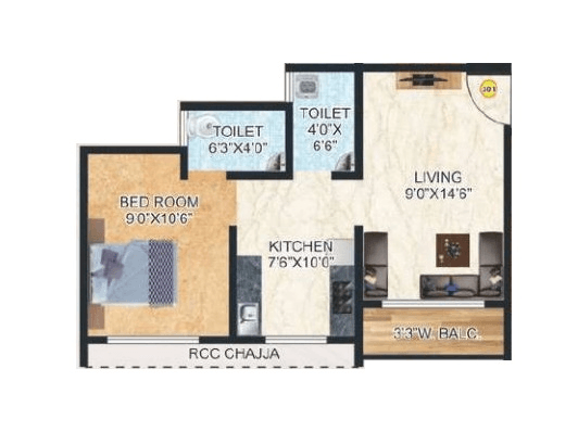 Queens Tower Phase 1 Unit plan - 423 sq.ft.