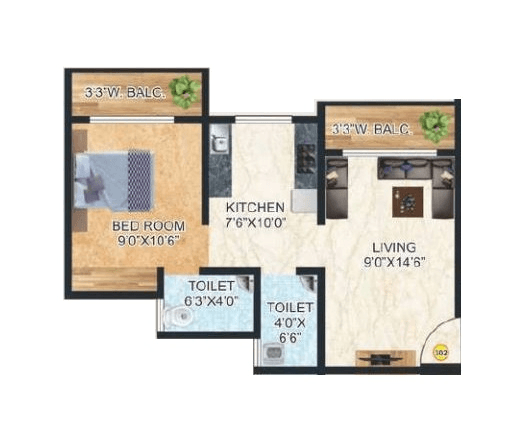Queens Tower Phase 1 Unit plan - 441 sq.ft.