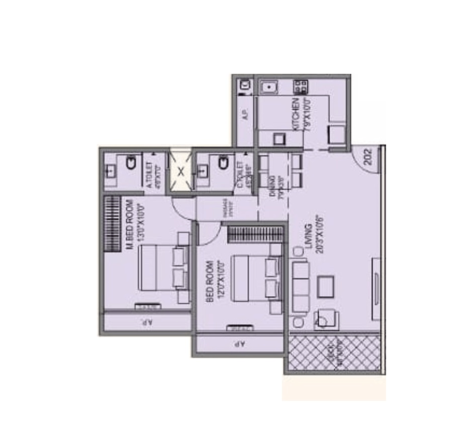 Trinity Bless Residency Unit plan - 775 sq.ft.