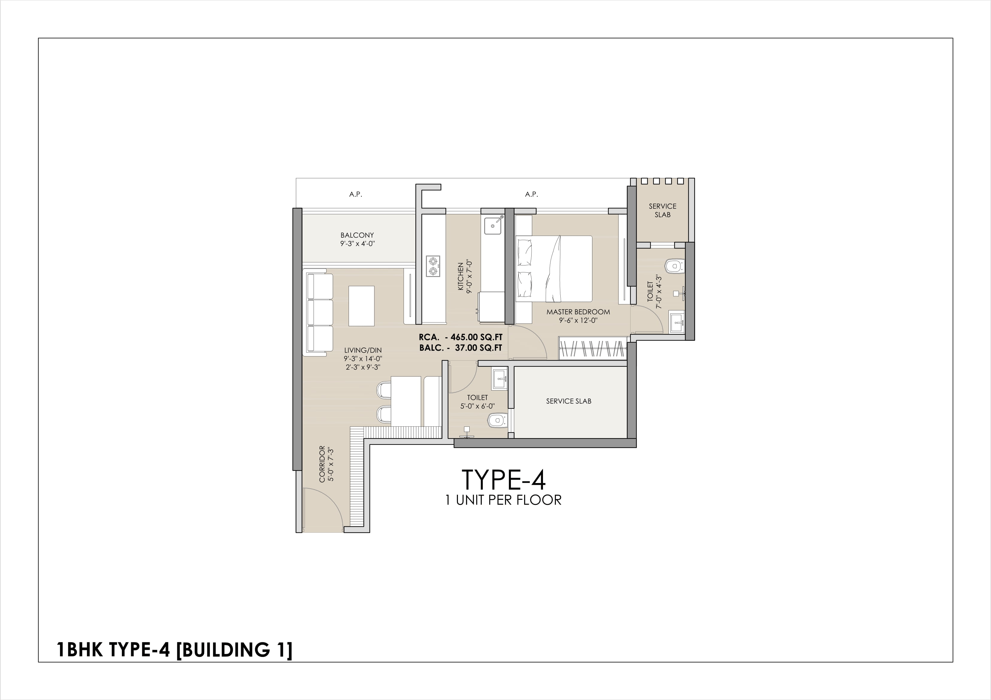 Ramdev Avighna Sky Unit plan - 502 sq.ft.