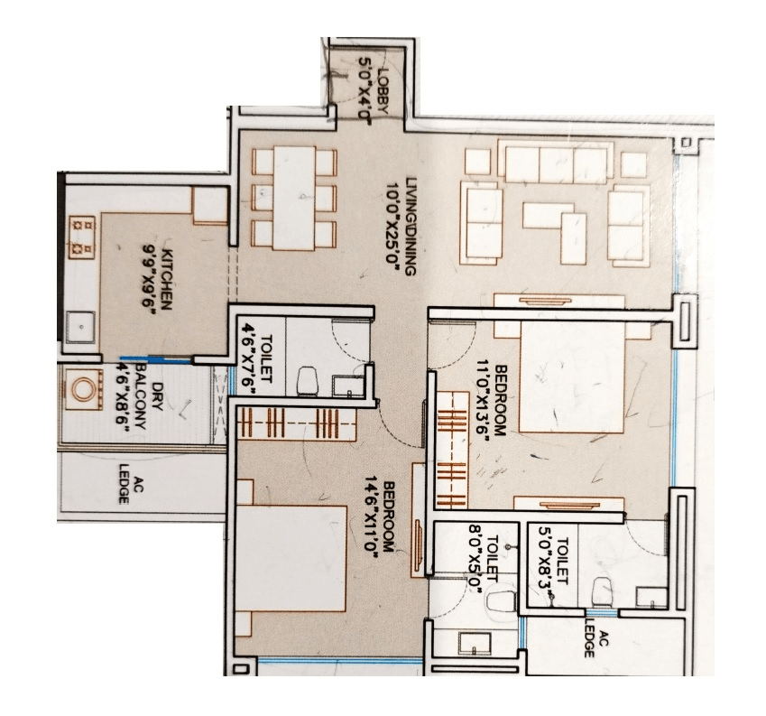 Tej Elevia Unit plan - 893 sq.ft.