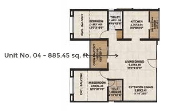 Rachana Bella Casa Royale phase 3 Unit plan - 885 sq.ft.
