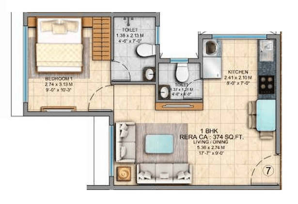 Kripa Eternia Unit plan - 374 sq.ft.