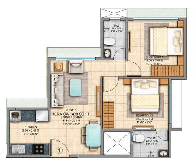 Kripa Eternia Unit plan - 498 sq.ft.
