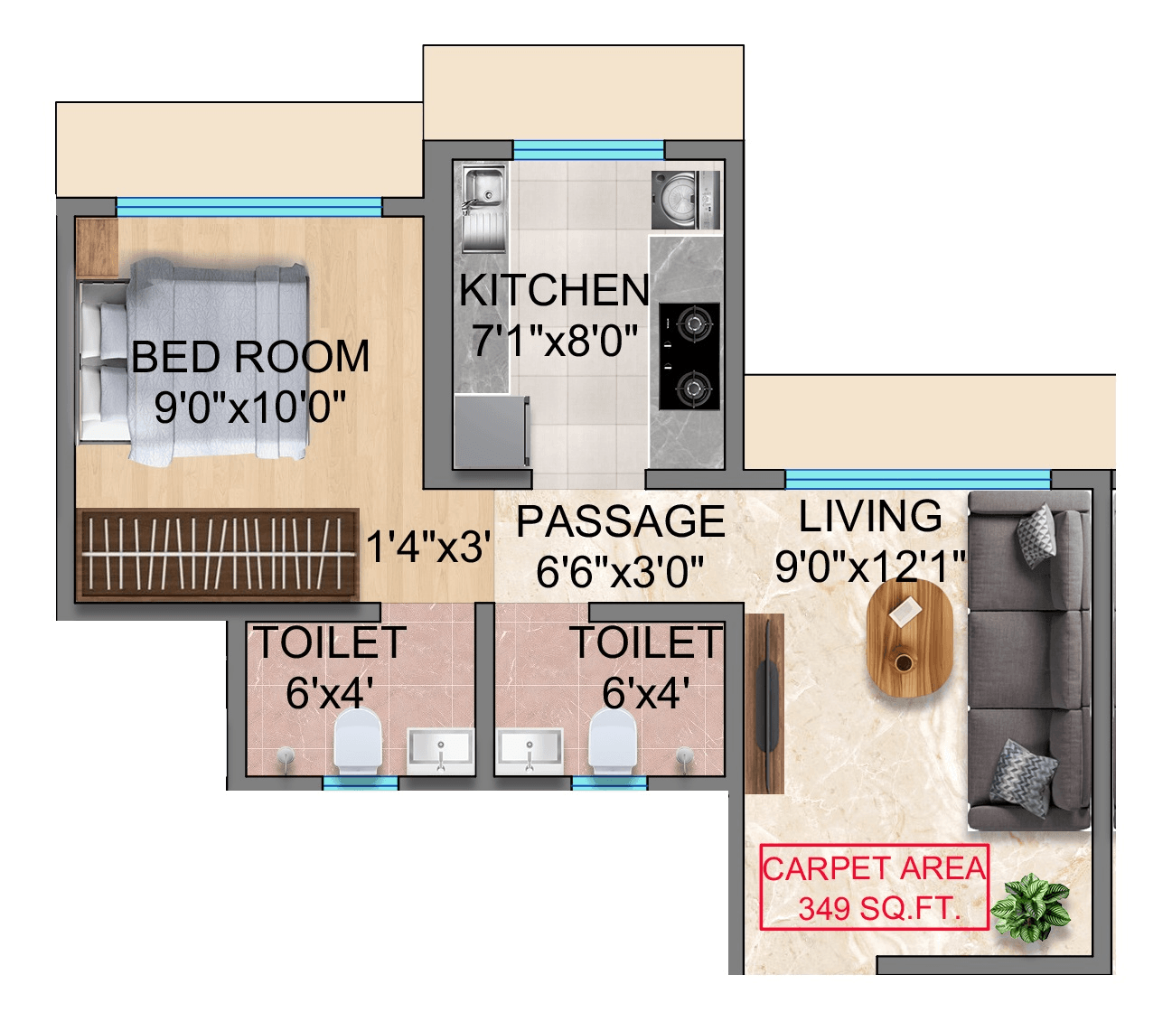 Unit plan - 349 sq.ft.