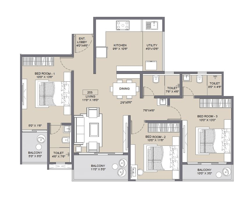 Belmont Skydale Unit plan - 1084 sq.ft.