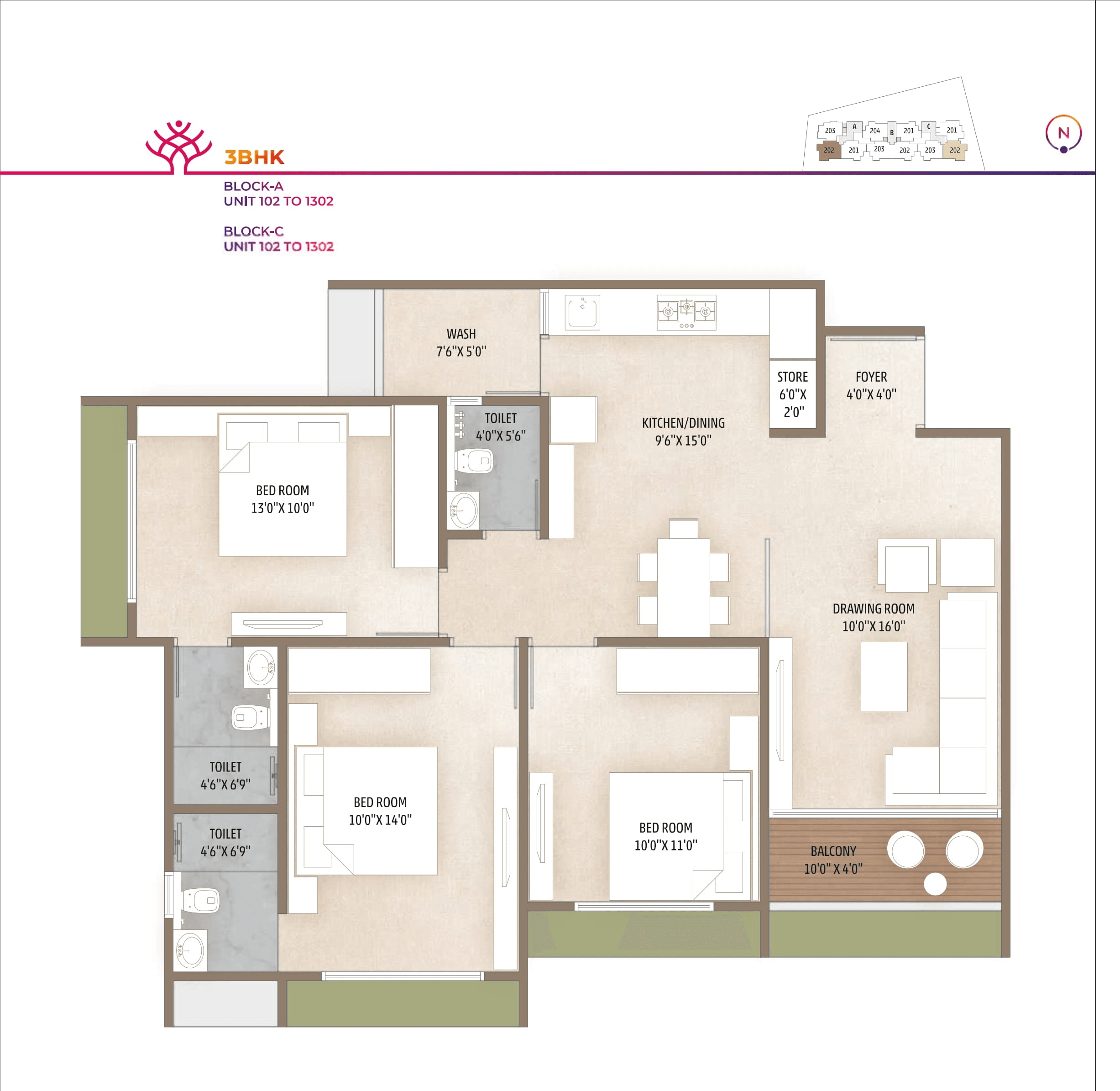 Unit plan - 1017 sq.ft.