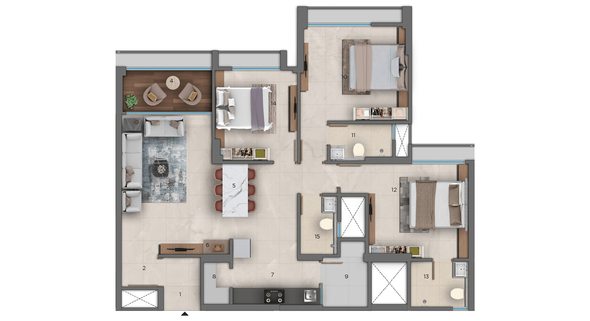Adani Embrace Unit plan - 1205 sq.ft.
