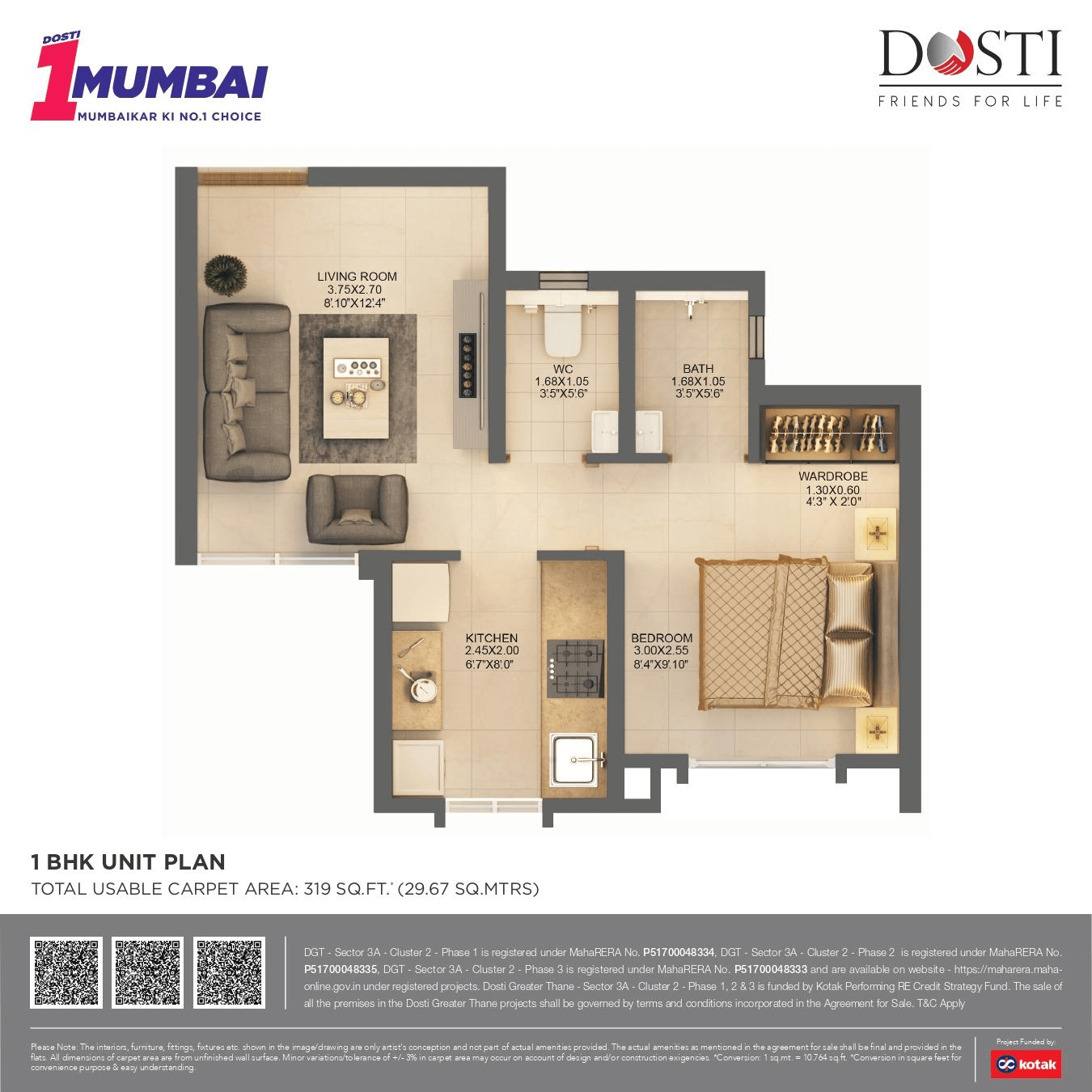 Dosti Greater Thane Phase II Unit plan - 319 sq.ft.
