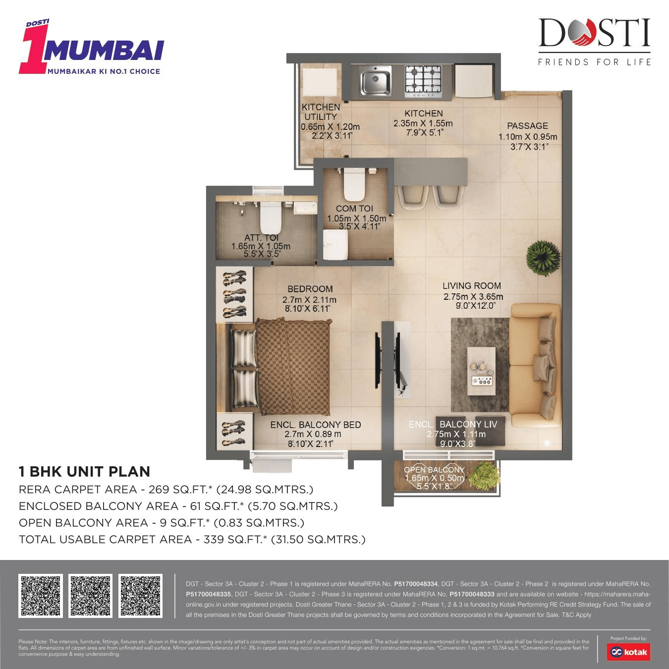 Dosti Greater Thane Phase II Unit plan - 339 sq.ft.