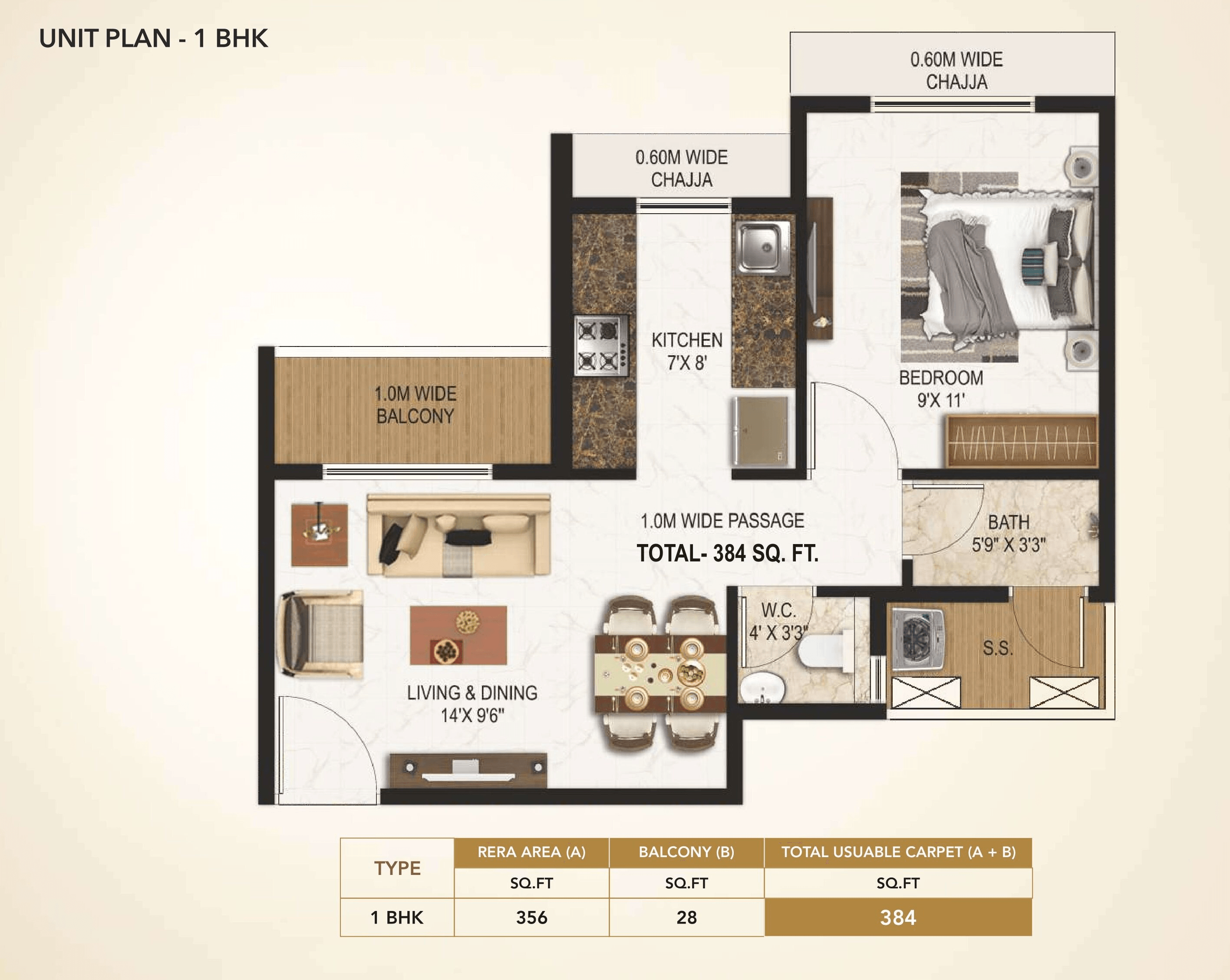 Today Global Saubhagyam Unit plan - 384 sq.ft.