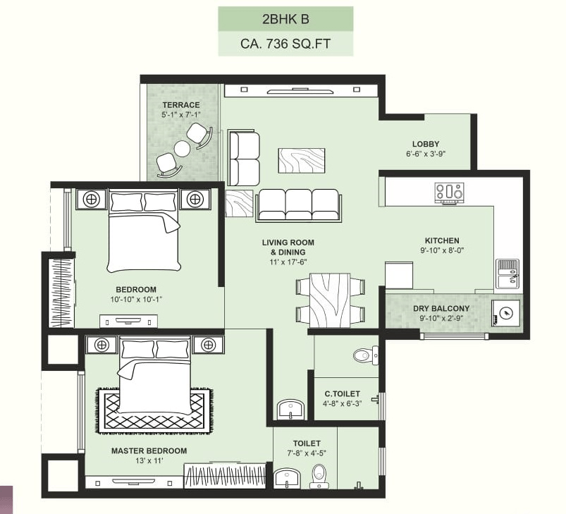 Unit plan - 736 sq.ft.