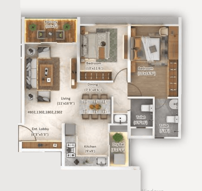 Majestique New Friends Society Unit plan - 859 sq.ft.