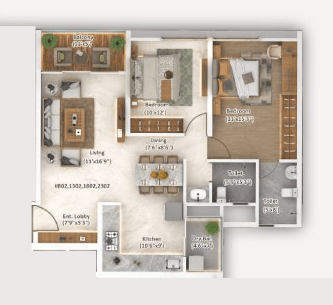 Majestique New Friends Society Unit plan - 898 sq.ft.