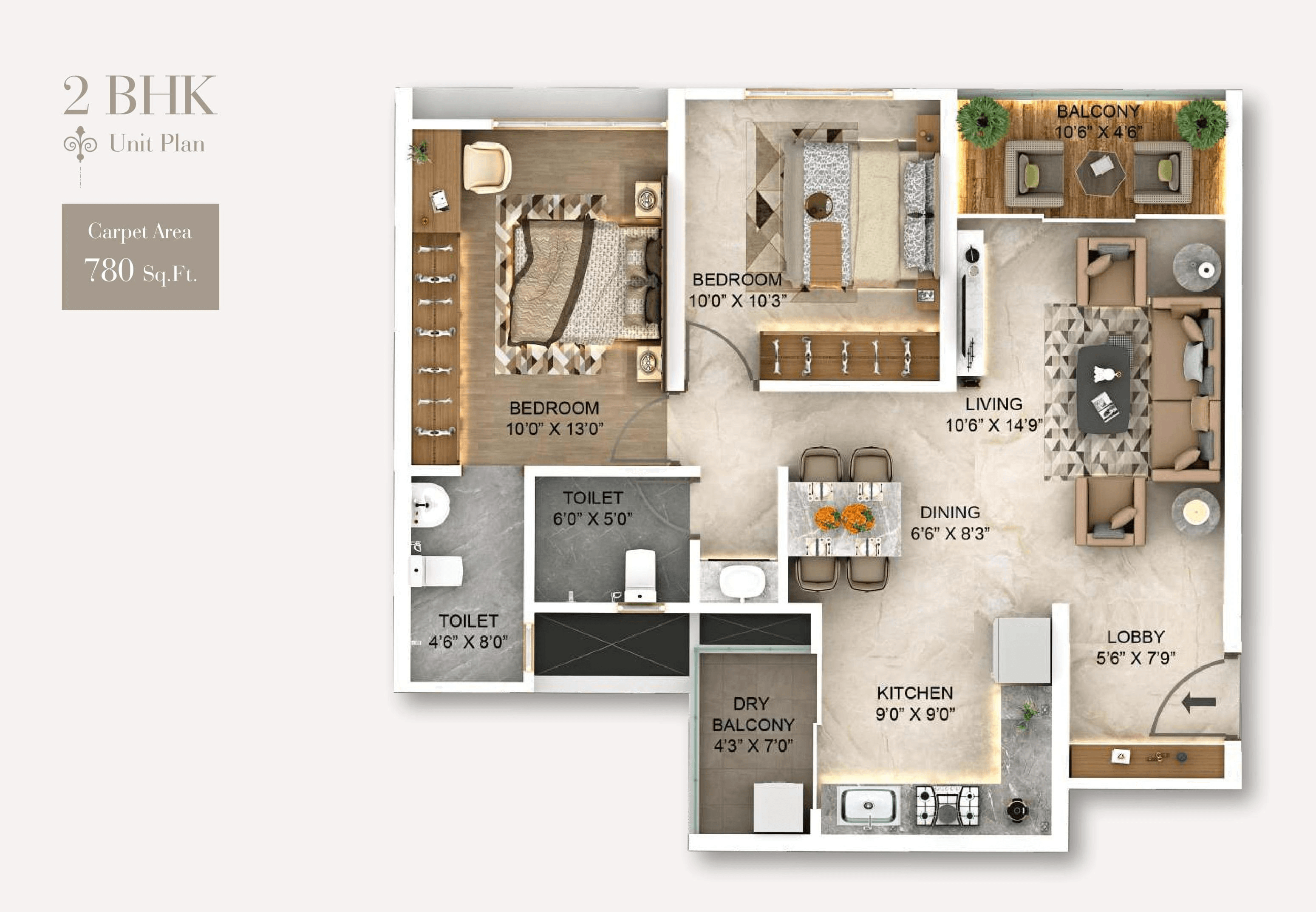 Majestique New Friends Society Unit plan - 780 sq.ft.