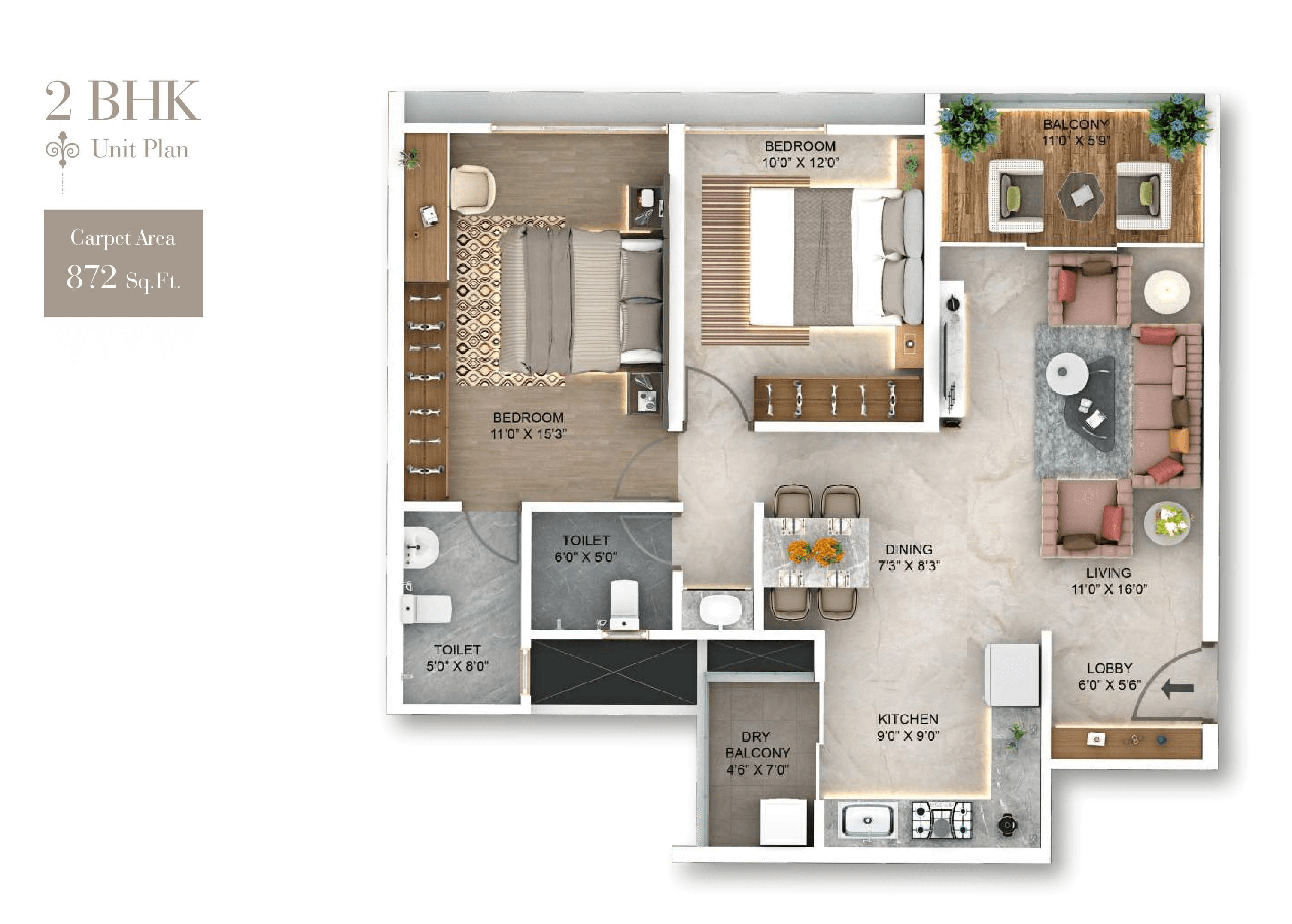 Majestique New Friends Society Unit plan - 872 sq.ft.