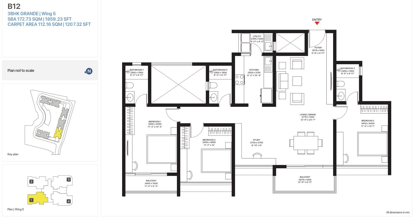 Sobha Hamptons Unit plan - 1207 sq.ft.