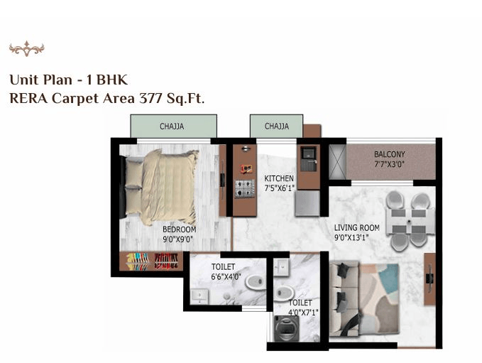 Unit plan - 377 sq.ft.