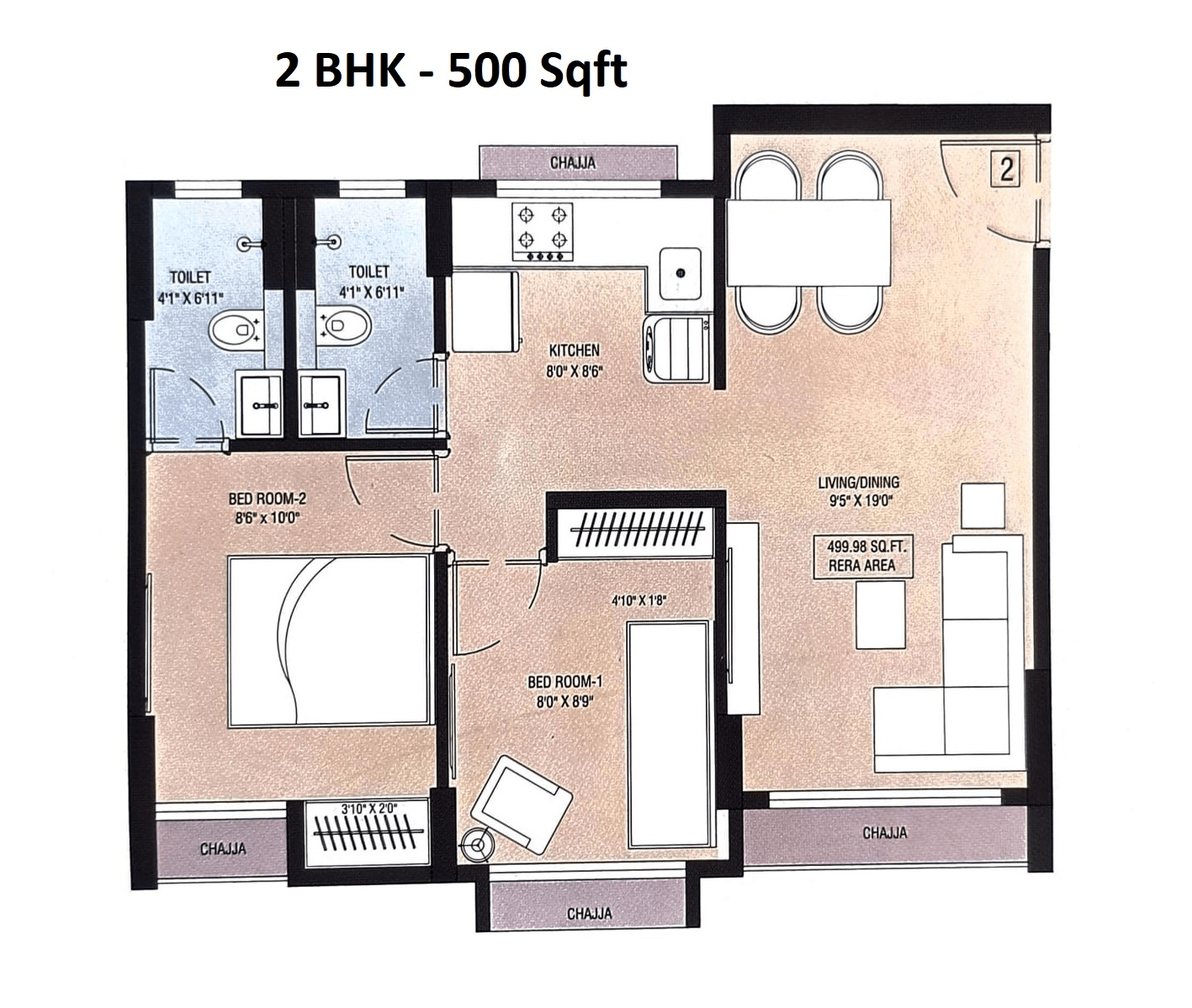 Unit plan - 500 sq.ft.