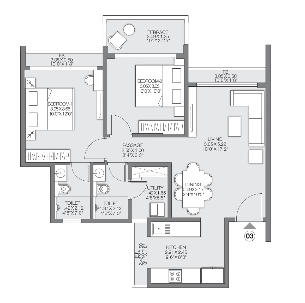 Unit plan - 870 sq.ft.