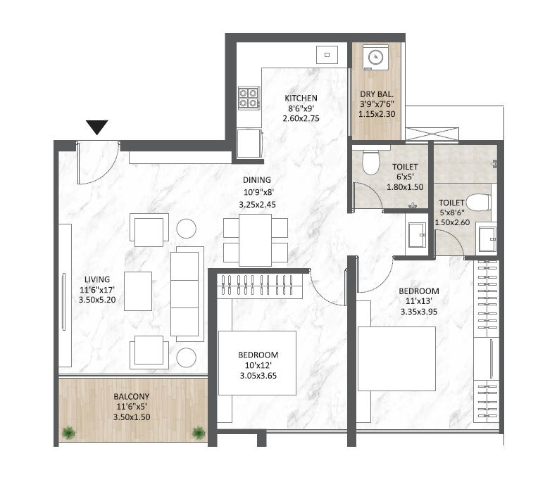 Unit plan - 843 sq.ft.