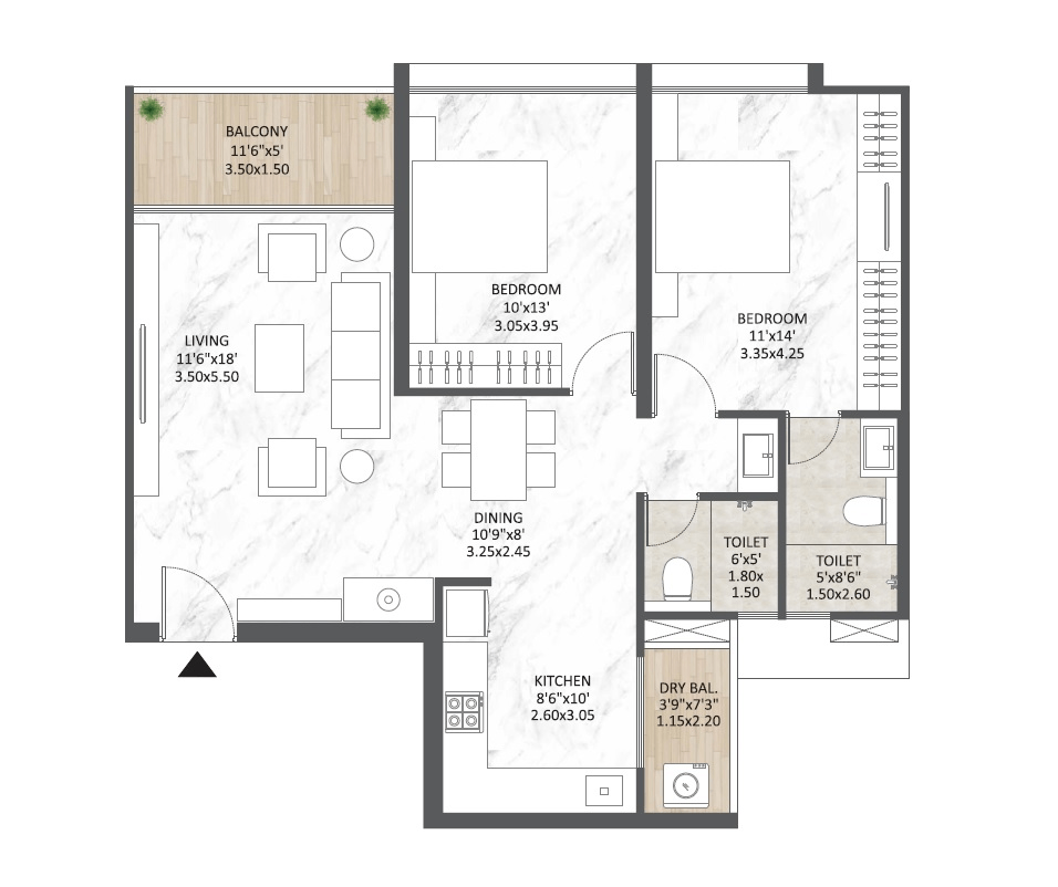 Mantra Melange Unit plan - 884 sq.ft.